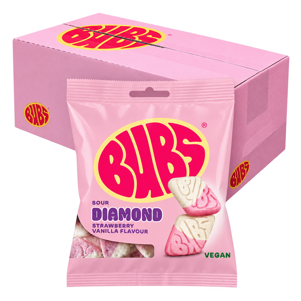 BUBS Jordbær Vanille ovaler 90g 12 stk. Storpakke